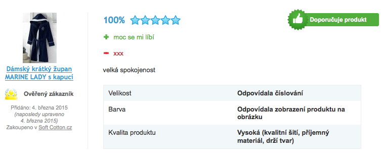 Recenze dámského županu MARINE LADY ze 100% česané bavlny Recenze dámského županu MARINE LADY ze 100% česané bavlny