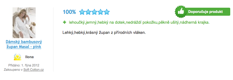 Recenze dámského županu MASAL Recenze dámského županu MASAL